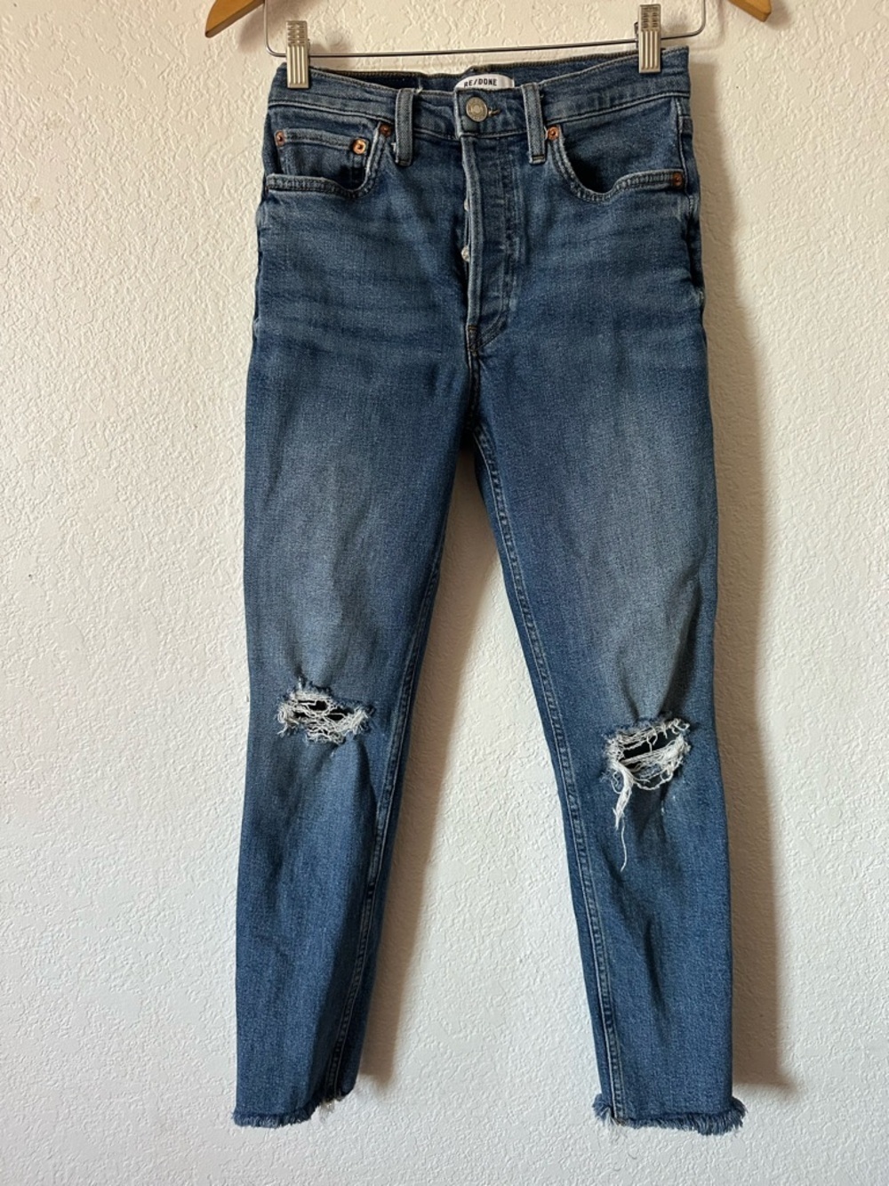 Re/Done Women's 90's High Rise Ankle Crop Jeans Dusk Destroy - Size 26
